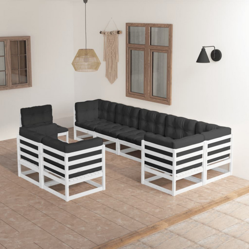 9-tlg. Garten-Lounge-Set mit Kissen Kiefer Massivholz