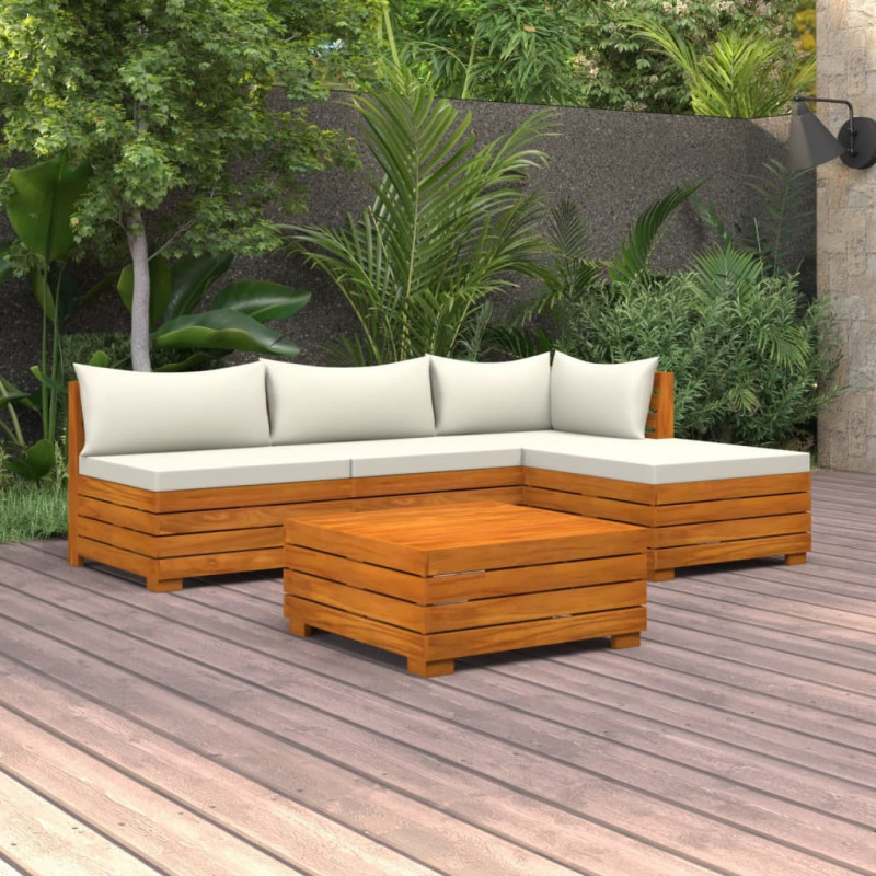 5-tlg. Garten-Lounge-Set mit Kissen Massivholz Akazie