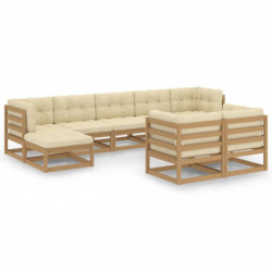 9-tlg. Garten-Lounge-Set Kissen Honigbraun Kiefer Massivholz