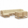 9-tlg. Garten-Lounge-Set Kissen Honigbraun Kiefer Massivholz