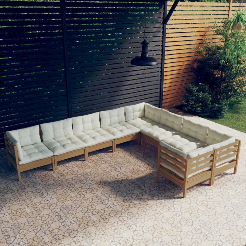 9-tlg. Garten-Lounge-Set mit Kissen Honigbraun Kiefernholz