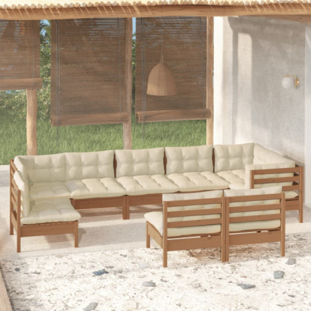 9-tlg. Garten-Lounge-Set mit Kissen Honigbraun Kiefernholz