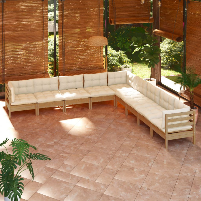 9-tlg. Garten-Lounge-Set mit Kissen Honigbraun Kiefernholz