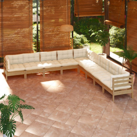 9-tlg. Garten-Lounge-Set mit Kissen Honigbraun Kiefernholz