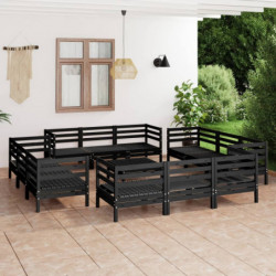 13-tlg. Garten-Lounge-Set Schwarz Massivholz Kiefer