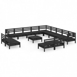 14-tlg. Garten-Lounge-Set Massivholz Kiefer Schwarz