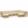 9-tlg. Garten-Lounge-Set Kissen Honigbraun Kiefer Massivholz