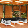 10-tlg. Garten-Lounge-Set mit Kissen Weiß Kiefernholz
