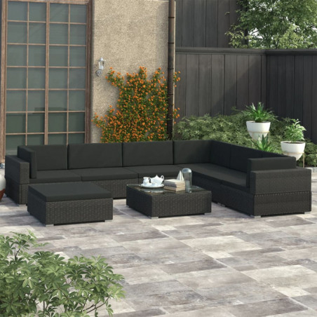 8-tlg. Garten-Lounge-Set Pauline mit Auflagen Poly Rattan Schwarz