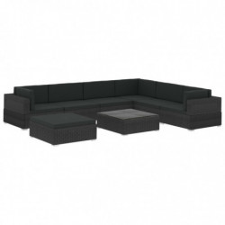 8-tlg. Garten-Lounge-Set Pauline mit Auflagen Poly Rattan Schwarz