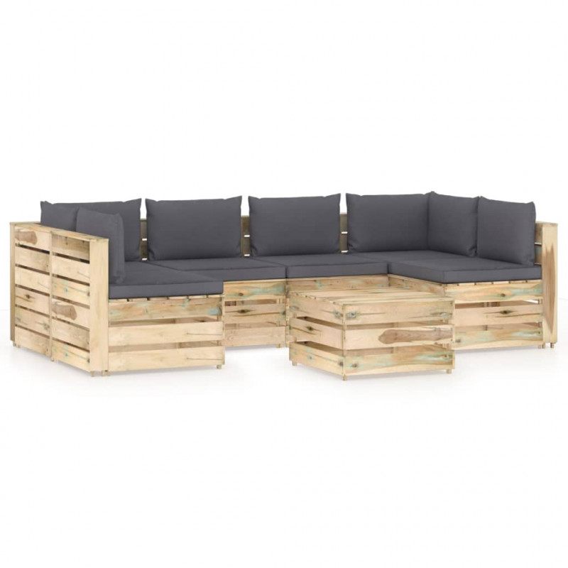 7-tlg. Garten-Lounge-Set mit Kissen Grün Imprägniertes Holz