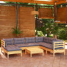 8-tlg. Garten-Lounge-Set mit Grauen Kissen Kiefer Massivholz