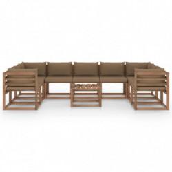 10-tlg. Garten-Lounge-Set mit Taupe Kissen