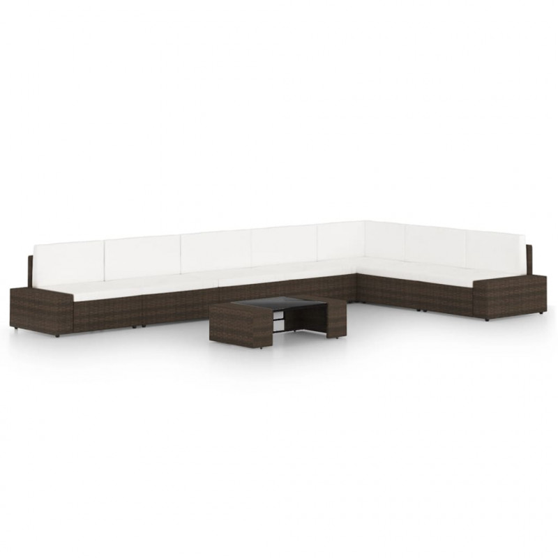 8-tlg. Garten-Lounge-Set mit Kissen Braun Poly Rattan