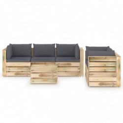 6-tlg. Garten-Lounge-Set mit Kissen Grün Imprägniertes Holz