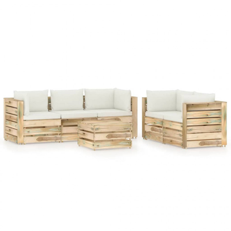 6-tlg. Garten-Lounge-Set mit Kissen Grün Imprägniertes Holz