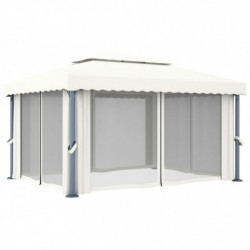 Pavillon mit Vorhang 4x3 m Cremeweiß Aluminium