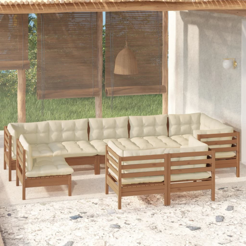 9-tlg. Garten-Lounge-Set mit Kissen Honigbraun Kiefernholz