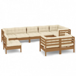9-tlg. Garten-Lounge-Set mit Kissen Honigbraun Kiefernholz