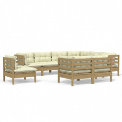 9-tlg. Garten-Lounge-Set mit Kissen Honigbraun Kiefernholz