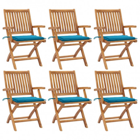 Klappbare Gartenstühle mit Kissen 6 Stk. Massivholz Teak