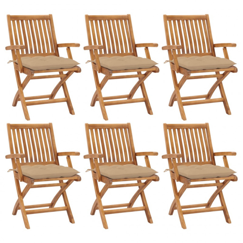 Klappbare Gartenstühle mit Kissen 6 Stk. Massivholz Teak