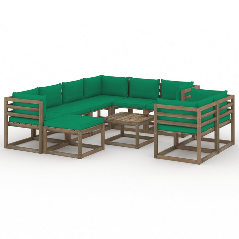 10-tlg. Garten-Lounge-Set mit Kissen Grün