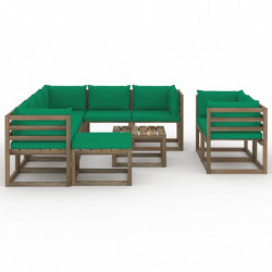 10-tlg. Garten-Lounge-Set mit Kissen Grün