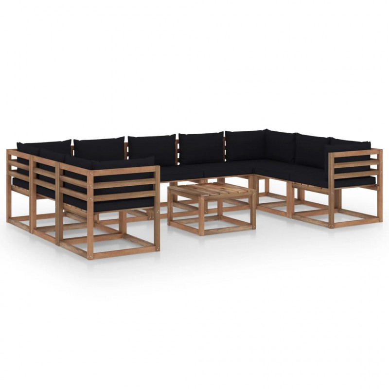 10-tlg. Garten-Lounge-Set mit Schwarzen Kissen