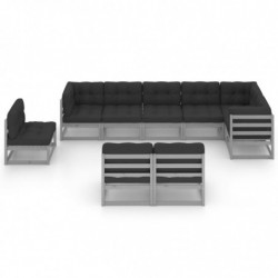 9-tlg. Garten-Lounge-Set mit Kissen Kiefer Massivholz