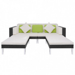 4-tlg. Garten-Lounge-Set Felicitas mit Auflagen Poly Rattan Schwarz