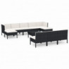 11-tlg. Garten-Lounge-Set mit Auflagen Poly Rattan Schwarz