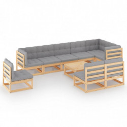 10-tlg. Garten-Lounge-Set mit Kissen Kiefer Massivholz