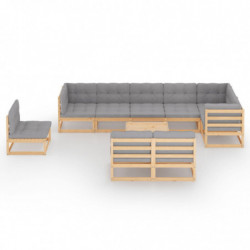 10-tlg. Garten-Lounge-Set mit Kissen Kiefer Massivholz