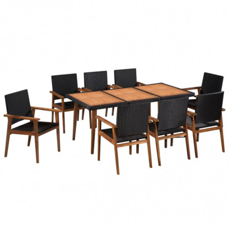 9-tlg. Garten-Essgruppe Rhea Poly Rattan Schwarz und Braun