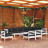 11-tlg. Garten-Lounge-Set mit Kissen Weiß Kiefer Massivholz
