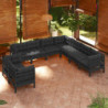 9-tlg. Garten-Lounge-Set mit Kissen Schwarz Massivholz Kiefer