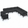 9-tlg. Garten-Lounge-Set mit Kissen Schwarz Massivholz Kiefer