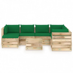 8-tlg. Garten-Lounge-Set mit Kissen Grün Imprägniertes Holz