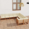 9-tlg. Garten-Lounge-Set Kissen Honigbraun Kiefer Massivholz