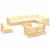 11-tlg. Garten-Lounge-Set mit Creme Kissen Massivholz Kiefer