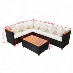 4-tlg. Garten-Lounge-Set Felina mit Auflagen Poly Rattan Schwarz