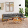 7-tlg. Garten-Lounge-Set mit Grauen Kissen Massivholz Teak