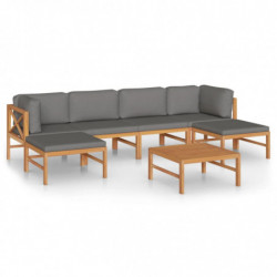 7-tlg. Garten-Lounge-Set mit Grauen Kissen Massivholz Teak