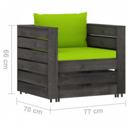 7-tlg. Garten-Lounge-Set mit Kissen Grau Imprägniertes Holz