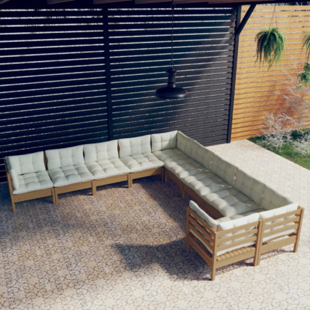 10-tlg. Garten-Lounge-Set mit Kissen Honigbraun Kiefernholz