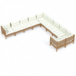 10-tlg. Garten-Lounge-Set mit Kissen Honigbraun Kiefernholz