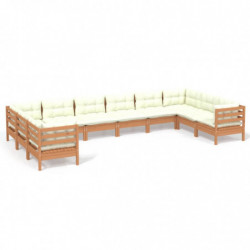 10-tlg. Garten-Lounge-Set mit Kissen Honigbraun Kiefernholz