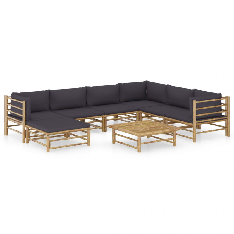 8-tlg. Garten-Lounge-Set mit Dunkelgrauen Kissen Bambus