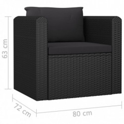 7-tlg. Garten-Lounge-Set Nela mit Auflagen Poly Rattan Schwarz